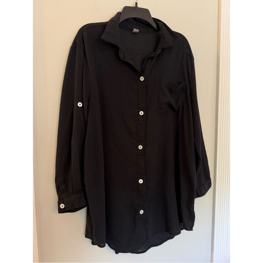 Sonnet Shores Black Swimsuit Cover Up Tunic Sheer Beach Shirt Size 1X